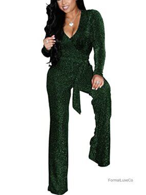 Sequin Jumpsuit Women Plus Size Sparkly High Waist Wide Leg Disco Club Party